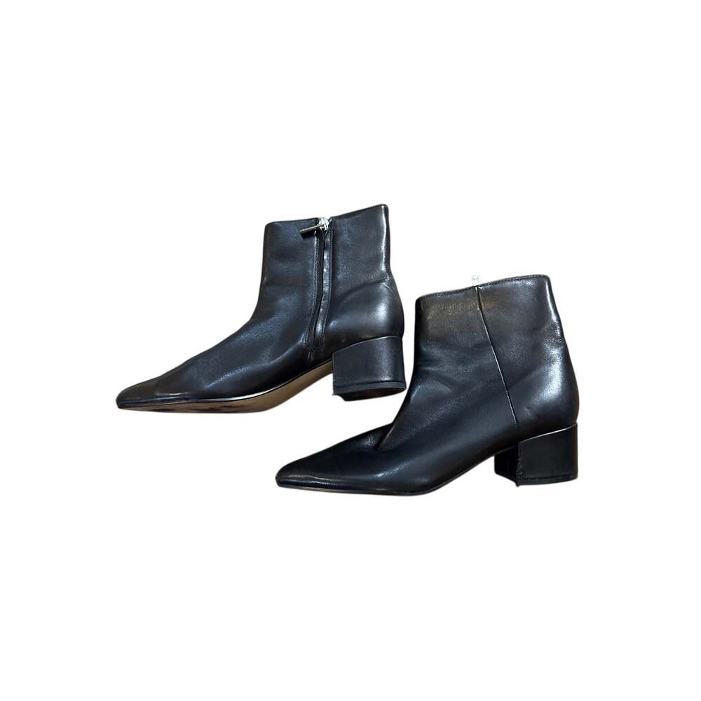 Marc Fisher Women’s Black Faux Leather Pointed Ankle Boots Block Heel Size 7.5